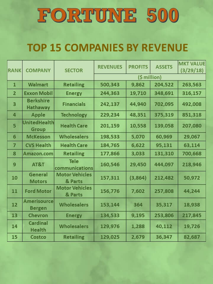 Fortune 500 Top 15 Companies By Revenue Bizwhiz