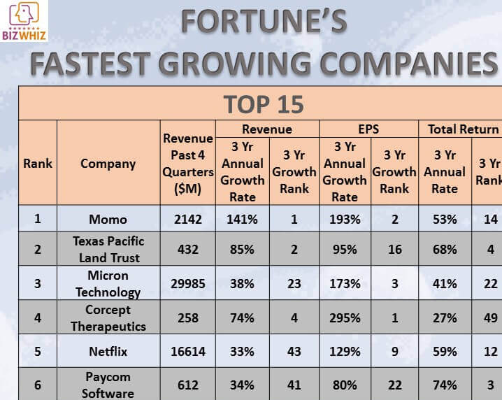 Fortune's Fastest Growing Companies Bizwhiz